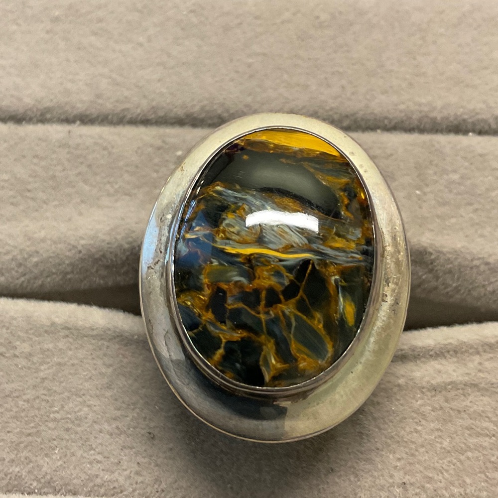 Elegant Sterling Silver with Pietersite Women's Ring